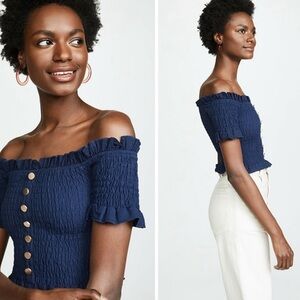 Suboo Anthropologie Revolve Blue Cropped Ruffle Blouse Women’s Size M